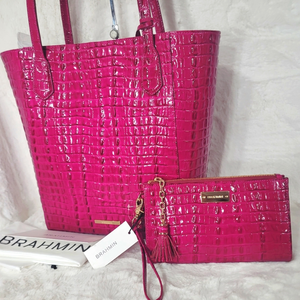 ✅ Brahmin 2 Set Designer Shoulder Bag Purse Tote Clutch Wristlet Wallet - Picture 5 of 11